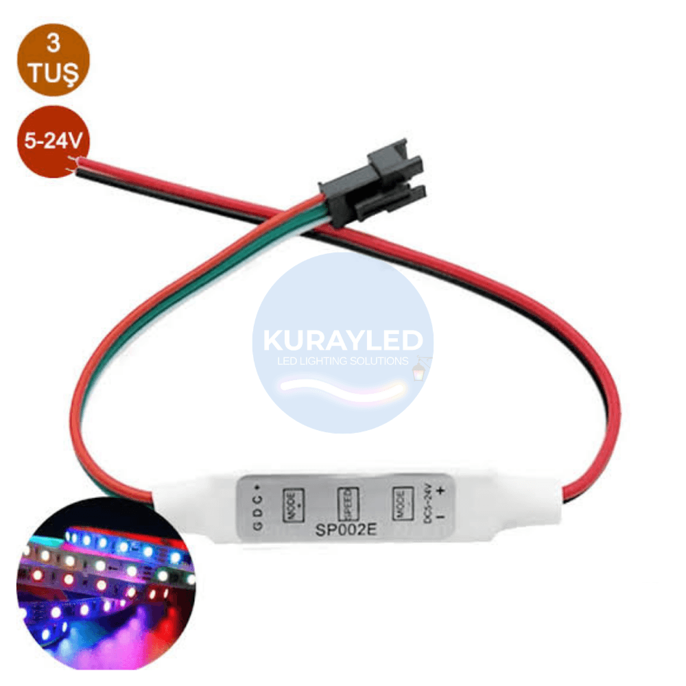 SP002E Mini Pixel Led Kontrolcü – 3 Tuşlu SPI Kontrol Ünitesi