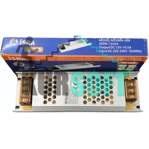 Isra 12V 16.5A 200W Ultra Slim LED Trafosu