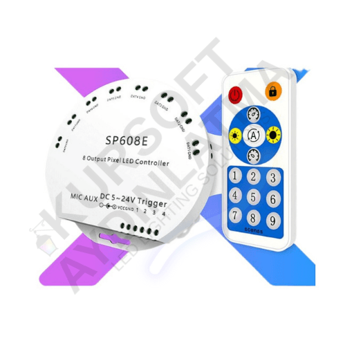 SP608E 8 Kanal WS2811 / WS2812B Pixel LED Kontrol Cihazı – 5-24V Bluetooth & Müz
